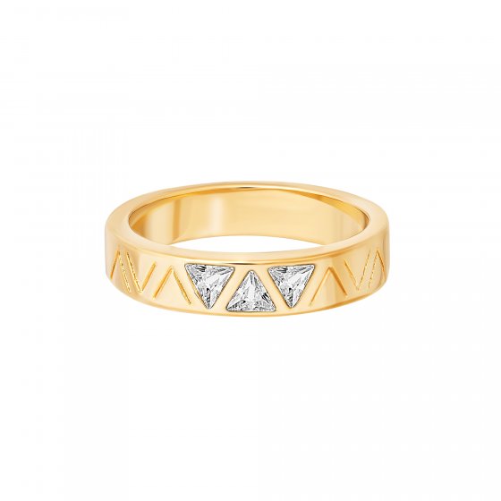 Ring 925 Sterling Silber gelb vergoldet mit Zirkonia Dreiecken 