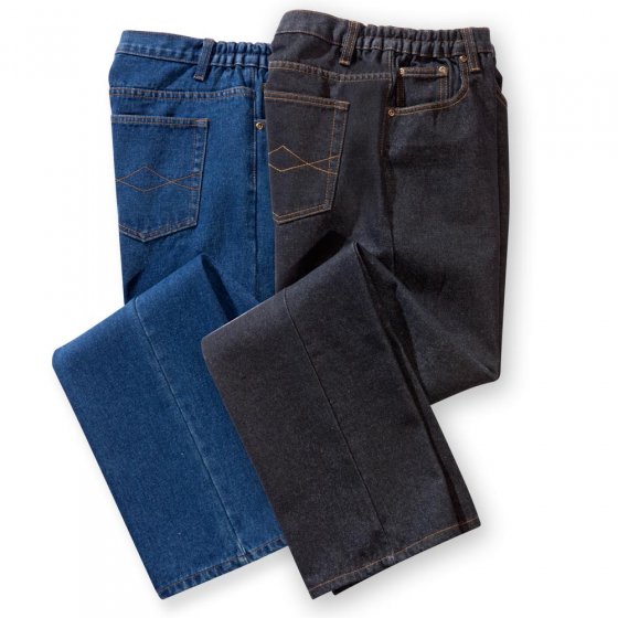 Jeans mit Raffbund - blau + schwarz - Set 