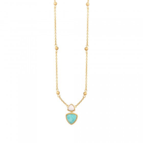 Collier 925 Silber vergoldet Dreiecke Amazonit & weißer Achat 