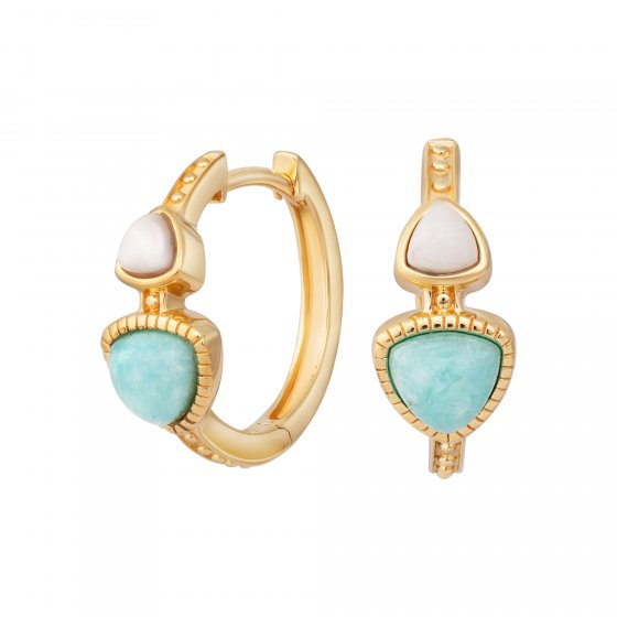 Ohrringe Silber 925 vergoldet 18mm mit echtem Amazonit blau und Achat weiß 