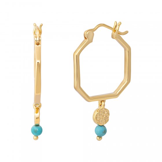 Creolen 925 Silber vergoldet Oktagon Plättchen türkiser Howlith 