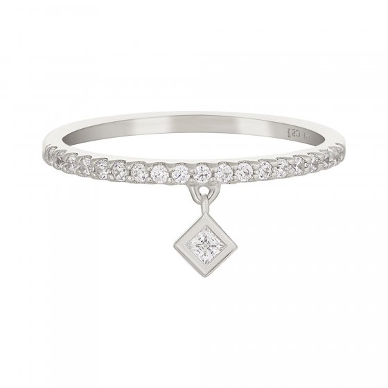 Ring 925 Sterling Silber rhodiniert Anhänger Raute Zirkonia 