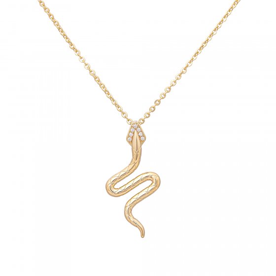 Halskette 925 Silber vergoldet Anhänger Schlange mit Zirkonia 