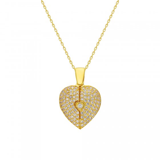 Anhänger mit Kette 925/- Sterling Silber vergoldet Glänzend 38+5cm Zirkonia Weiß 