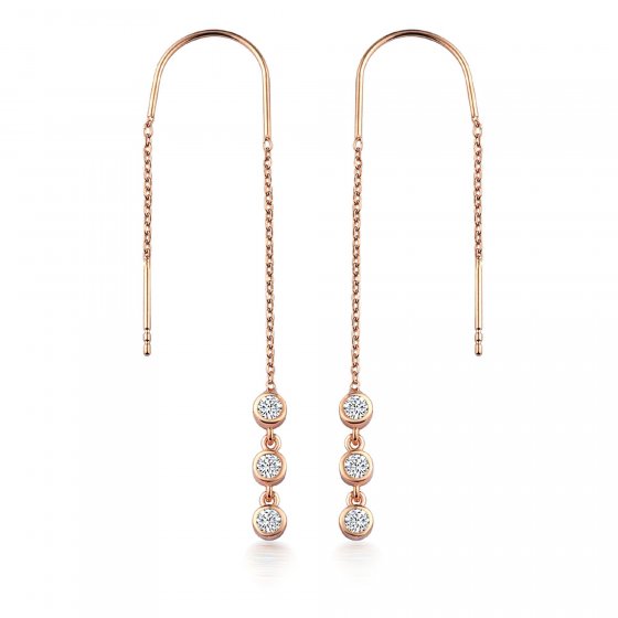 Ohrringe 925/- Sterling Silber rosevergoldet Glänzend 8cm Zirkonia Weiß 