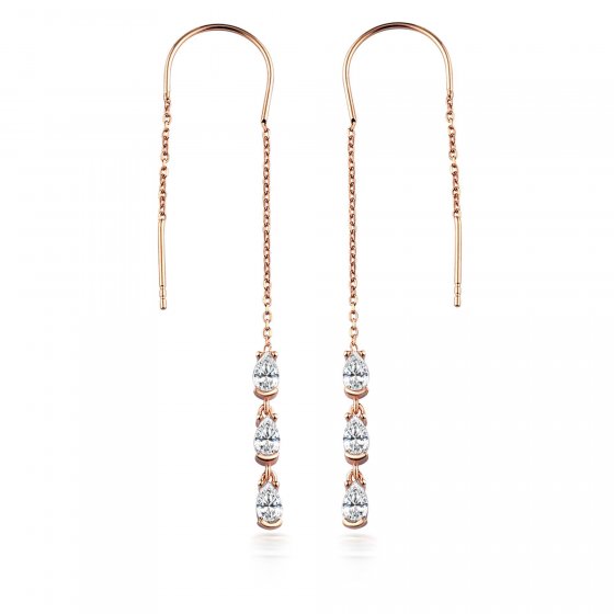 Ohrhänger 925/- Sterling Silber rosevergoldet Glänzend 8cm Zirkonia Weiß 