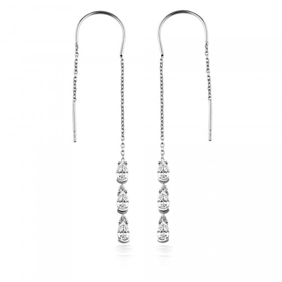 Ohrhänger 925/- Sterling Silber rhodiniert Glänzend 8cm Zirkonia Weiß 