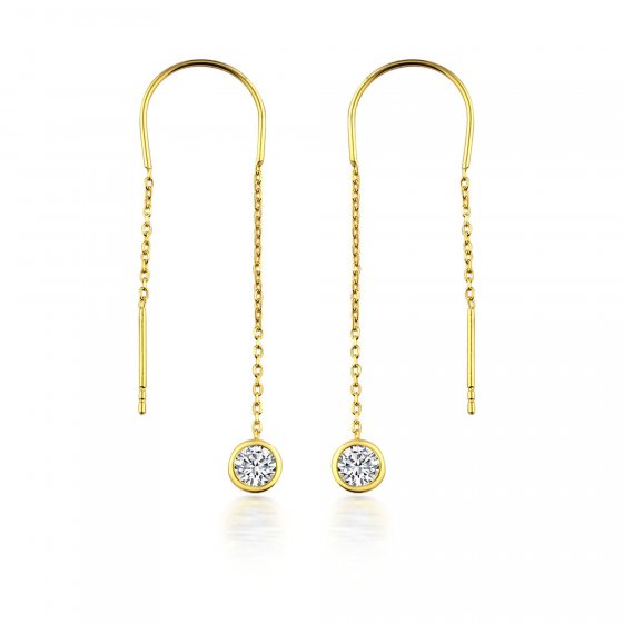 Ohrhänger 925/- Sterling Silber vergoldet Glänzend 8cm Zirkonia Weiß 