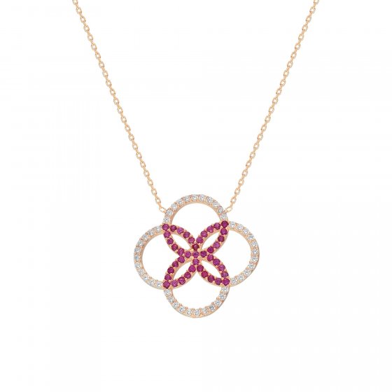 Kette 925 Sterling Silber vergoldet rot Glänzend 42+3cm Zirkonia Weiß 