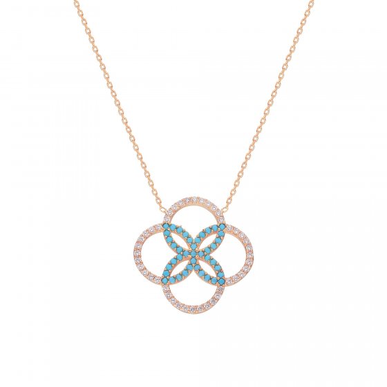 Kette 925 Sterling Silber rot vergoldet Glänzend 42+3cm Zirkonia Weiß 