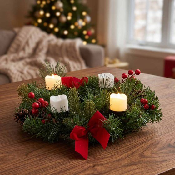 Weihnachtskranz mit 4 LED-Kerzen 