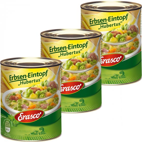 Erasco Erbsen Eintopf Hubertus mit Möhren und Rauchspeck 800g 3er Pack 