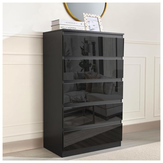 Sideboard Kenji 5 Schubladen Hochglanz Schwarz 