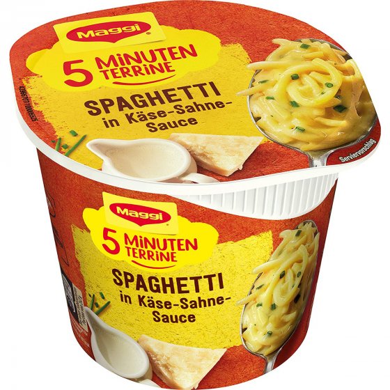 Maggi 5 Minuten Terrine Spaghetti in cremiger Käse Sahne Sauce 62g 