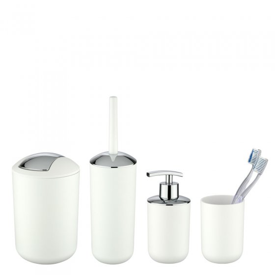 Bad-Accessoire-Set Mod. Brasil Weiß 4-teilig, Seifenspender, WC-Garnitur, Zahnputzbecher, Kosmetikeimer 