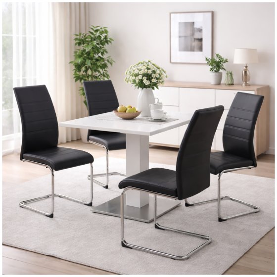 Esszimmerstuhl SallyC Kunstleder 4er-Set Schwarz 