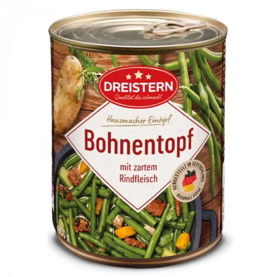 Dreistern Bohnen Eintopf mit zartem Rindfleisch hausgemacht 800g 