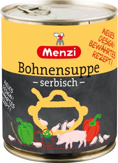 Menzi Serbische Bohnensuppe mit weißen Bohnen pikant gewürzt 800ml 
