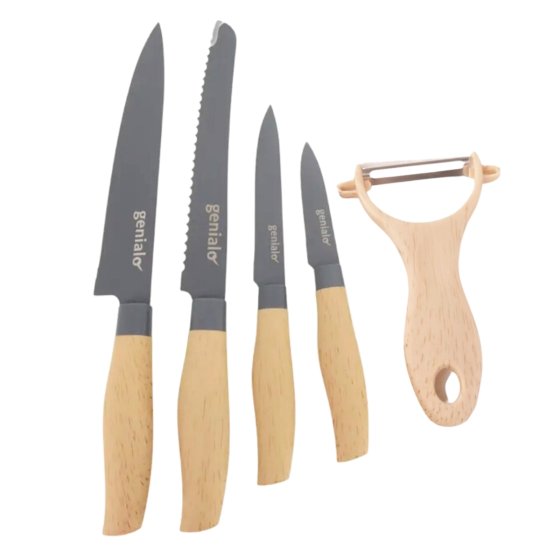 Küchenmesser 5-teiliges Set Griff in Holz Optik 