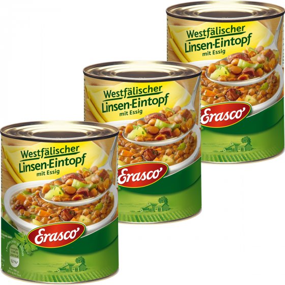 Erasco Westfälischer Linsen Eintopf mit Essig verfeinert 800g 3er Pack 
