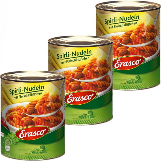 Erasco Spirli Nudeln mit Fleischklößchen in Tomatensauce 800g 3er Pack 