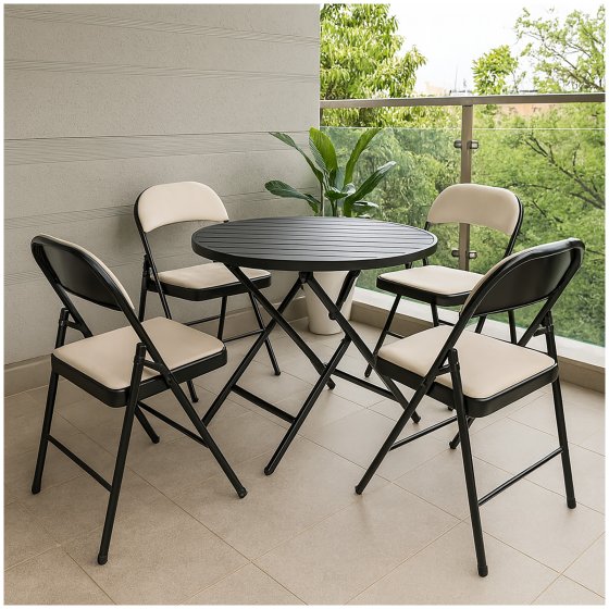 4er Set Klappstühle mit Polsterung Metallgestell und Samtbezug Beige 