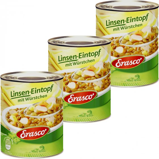 Erasco Linseneintopf mit Würstchen für die ganze Familie 800g 3er Pack 