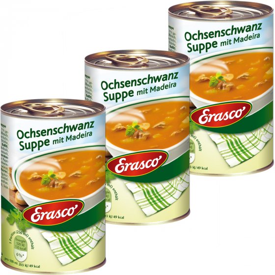 Erasco Ochsenschwanz Suppe mit Champignons und Madeira 385ml 3er Pack 