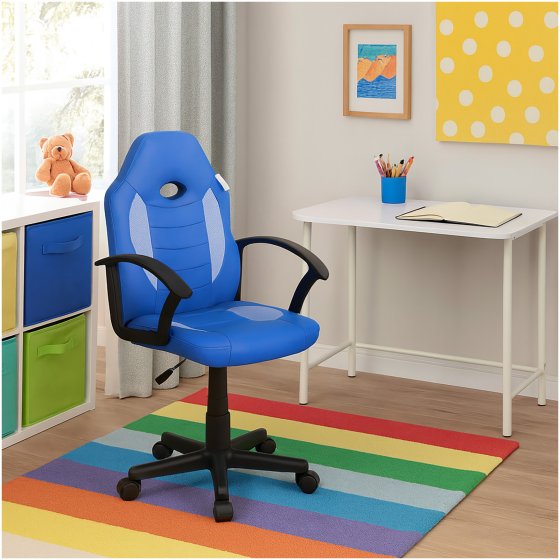 Schreibtischstuhl Junior höhenverstellbar ergonomischer Drehstuhl Blau 
