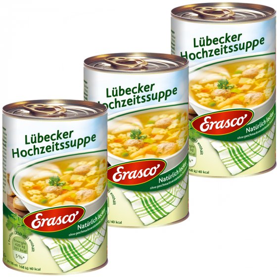 Erasco Lübecker Hochzeitssuppe mit klößchen und Gemüse 390ml 3er Pack 