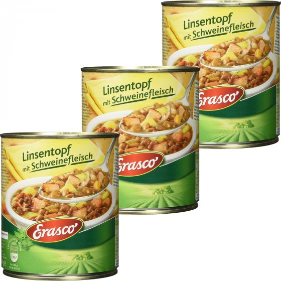 Erasco Linsentopf mit Schweinefleisch deftig und lecker 800g 3er Pack 