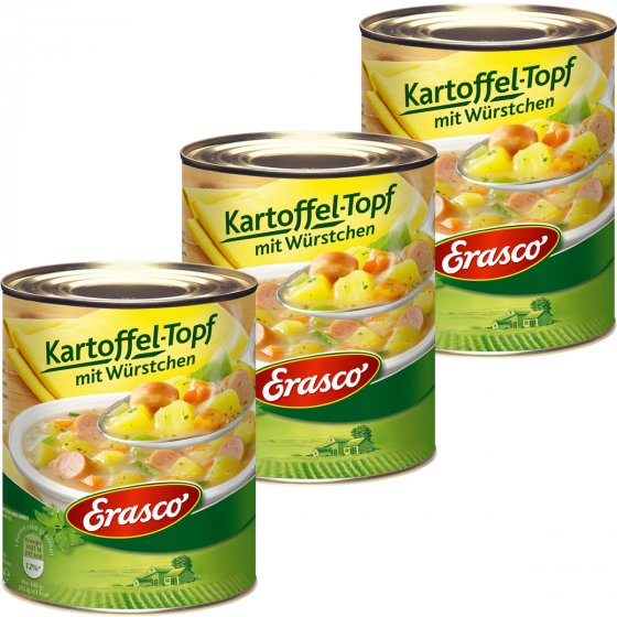 Erasco Kartoffel Topf mit Würstchen mit feinen Kräutern 800g 3er Pack 