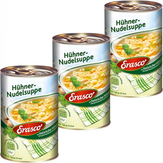 Erasco Hühner Nudelsuppe gutes Gemüse und Hühnerfleisch 390ml 3er Pack 