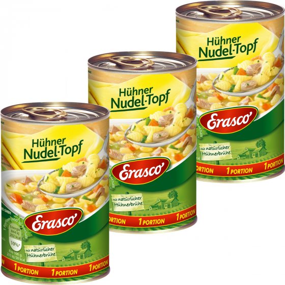 Erasco Hühner Nudeltopf zartes Hühnerfleisch mit Nudeln 400g 3er Pack 