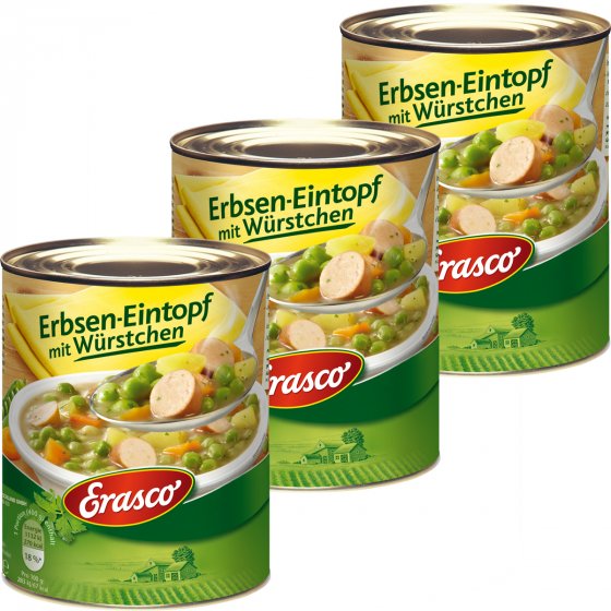 Erasco Erbsen Eintopf mit Würstchen schonend zubereitet 800g 3er Pack 