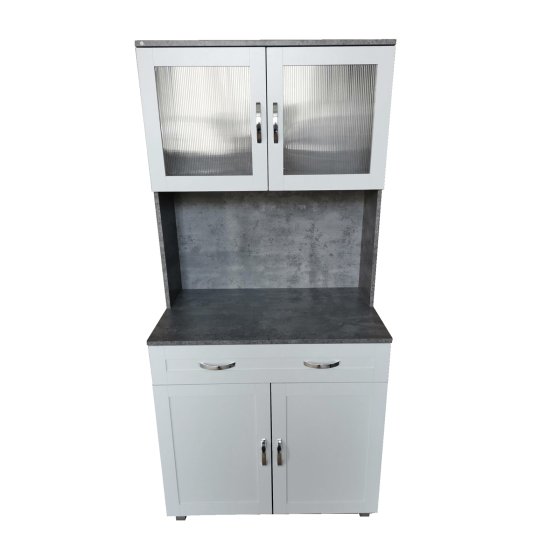 Küchenbuffet mit Glasteil Beton Weiß Blanca 