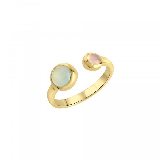Ring Silber 925 vergoldet mit echten pinken und blauen Chalcedon-Steinen 