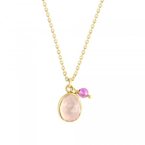 Halskette Silber 925 vergoldet 42+3cm lang mit echtem Amethyst und Rosenquarz 