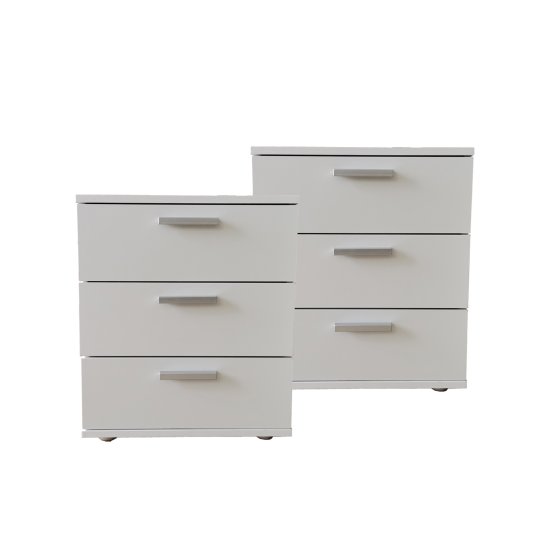 Nachtkommode 3 Schubladen Nina Weiß 2er-Set 