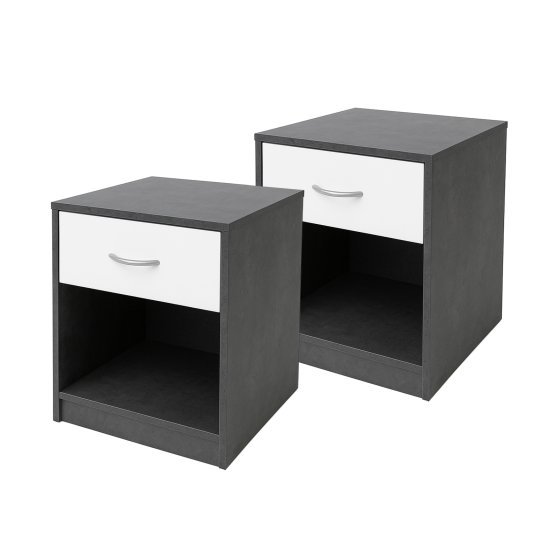 Nachtschrank mit 1 Schublade 2er-Set Nina Beton Weiß 