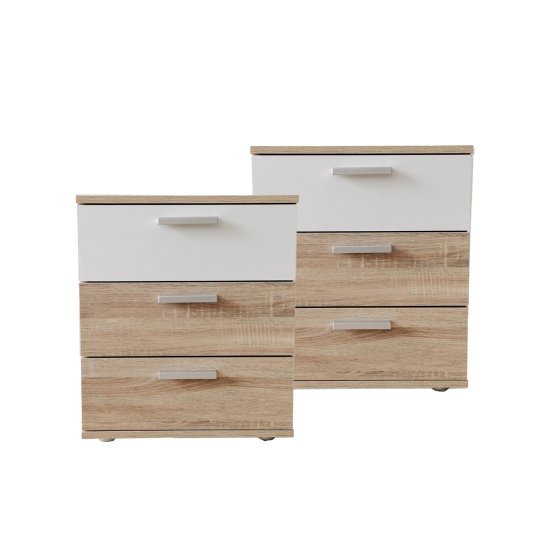 Nachtkommode 3 Schubladen Nina Sonoma Weiß 2er-Set 