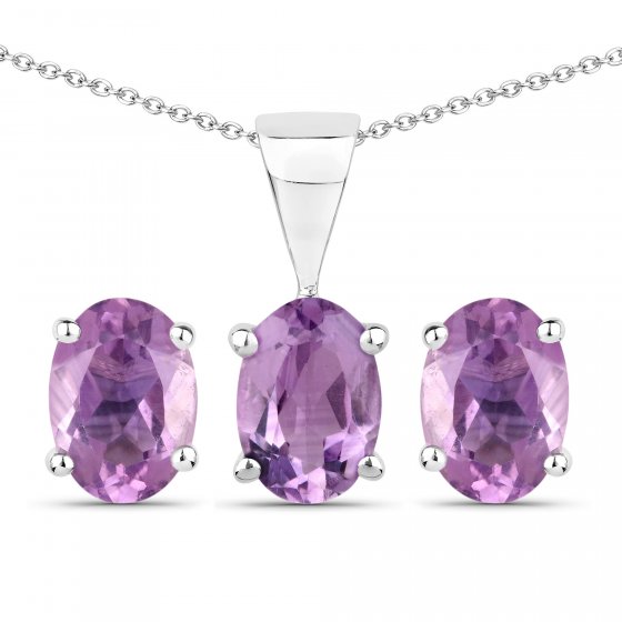 Schmuck-Set Silber 925 rhodiniert Ohrringe und Halskette mit echtem Amethyst 