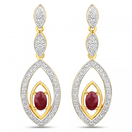 Ohrringe Silber 925 zweifarbig 40mm lang mit 2x Rubin und 80x Weiß-Topas 