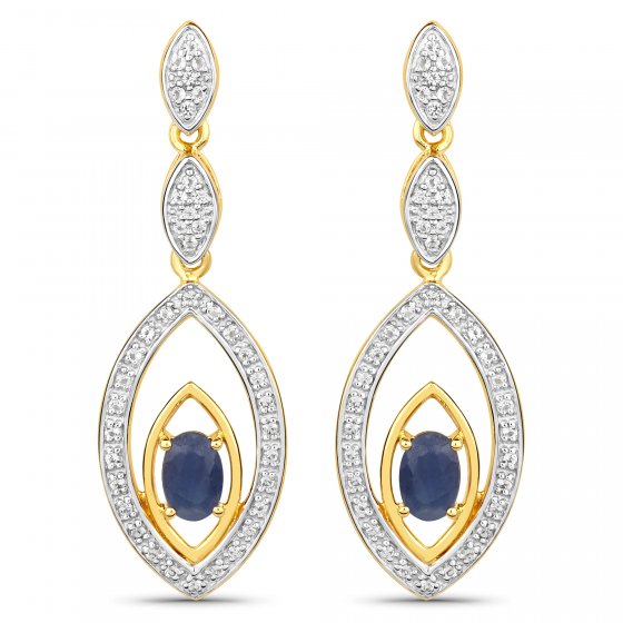 Ohrringe Silber 925 zweifarbig 40mm lang mit 2x Saphir und 80x Weiß-Topas 