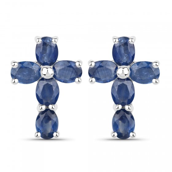 Ohrringe Silber 925 rhodiniert Kreuz-Motiv mit echten Saphir-Steinen 