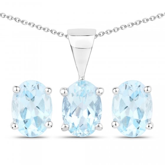 Schmuck-Set Silber 925 rhodiniert Ohrringe und Halskette mit Blautopas (beh.) 