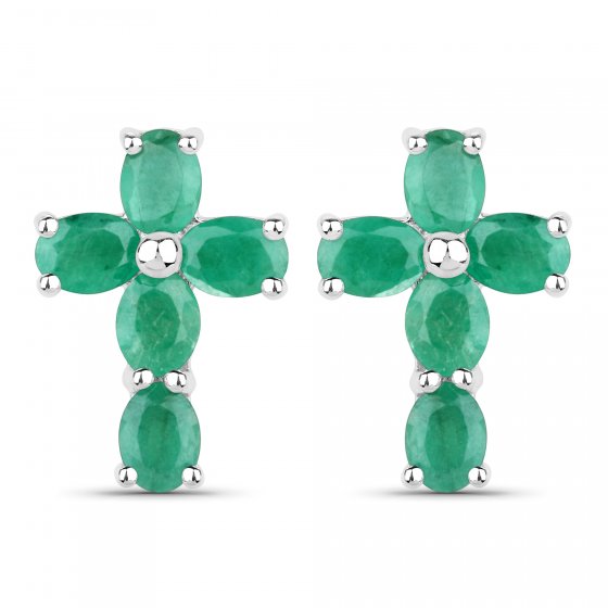 Ohrringe Silber 925 rhodiniert Kreuz-Motiv mit echten Smaragd-Steinen 