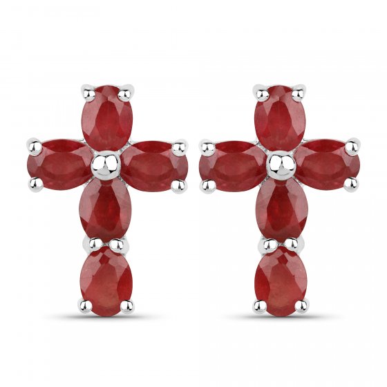 Ohrringe Silber 925 rhodiniert Kreuz-Motiv mit echten Rubin-Steinen 