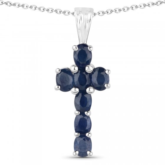 Anhänger mit Kette 925-Sterling Silber rhodiniert Glänzend  Saphir Blau 