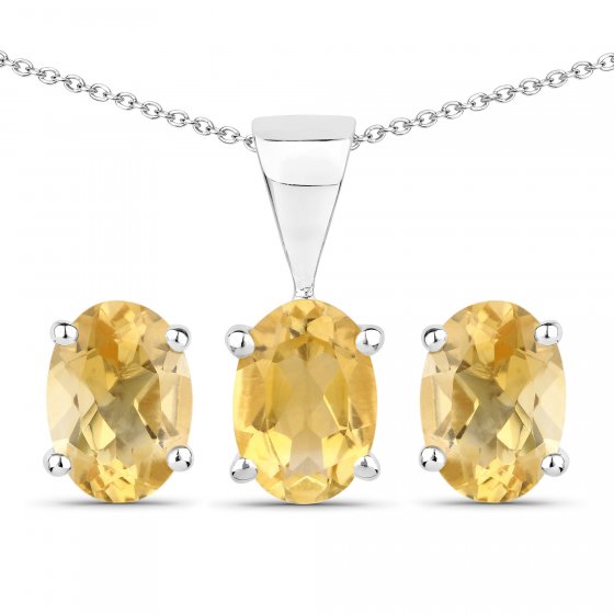 Schmuck-Set Silber 925 rhodiniert Ohrringe und Halskette mit echtem Citrin 